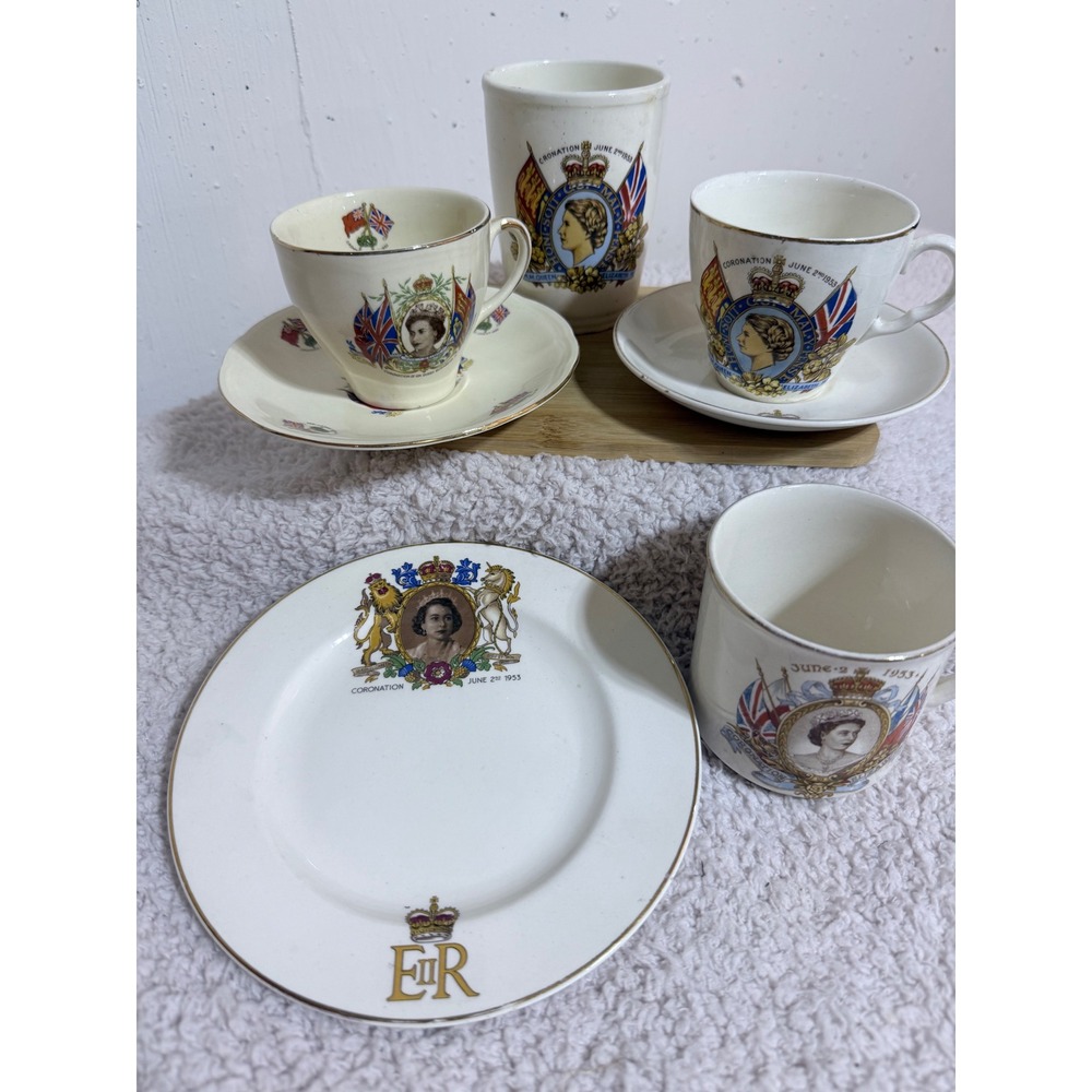 Weatherby Queen Elizabeth II Coronation 1953 Tea Set Plate Mug Vintage Royal Set